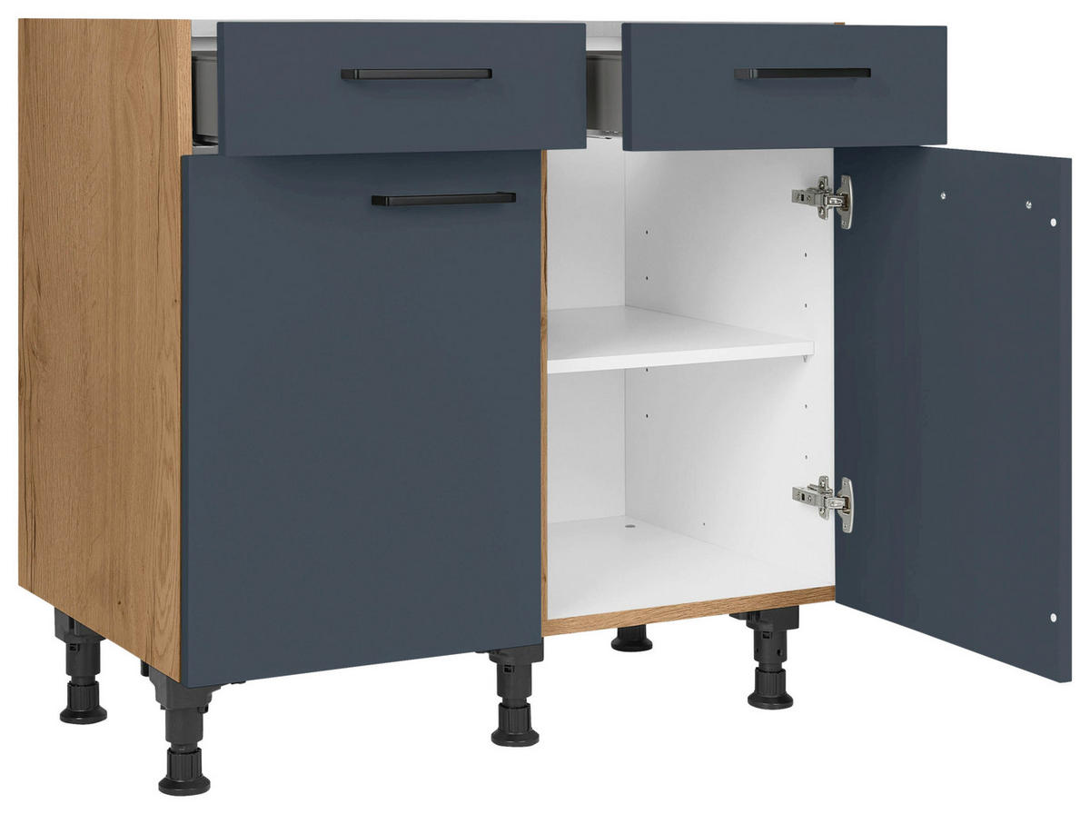 SCHUBKASTENUNTERSCHRANK 90/87/56 cm  in Blau, Eichefarben  - Blau/Eichefarben, MODERN, Holzwerkstoff/Metall (90/87/56cm) - Nobilia