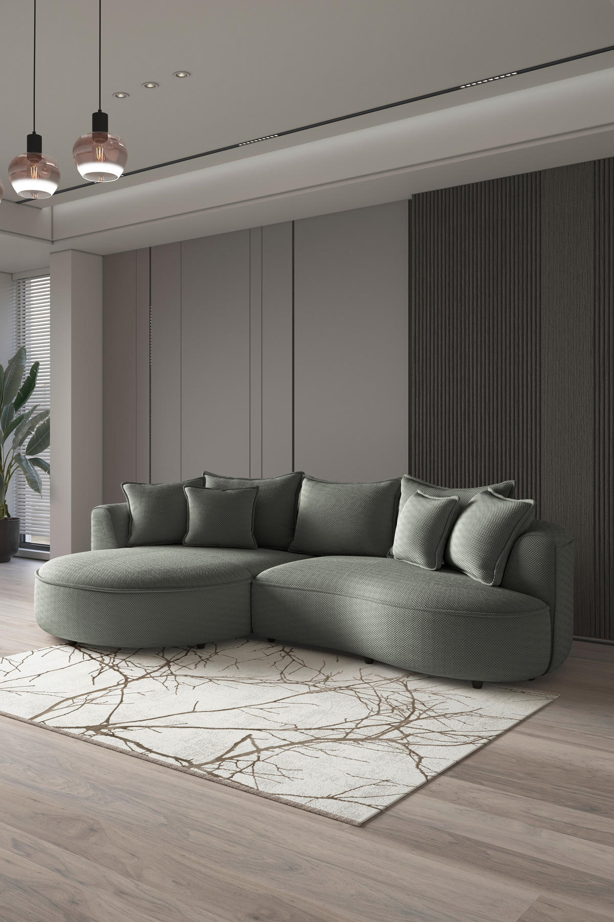 ECKSOFA LEVI Grün Velours, Struktur  - Schwarz/Grün, MODERN, Kunststoff/Textil (168/287cm) - Livetastic