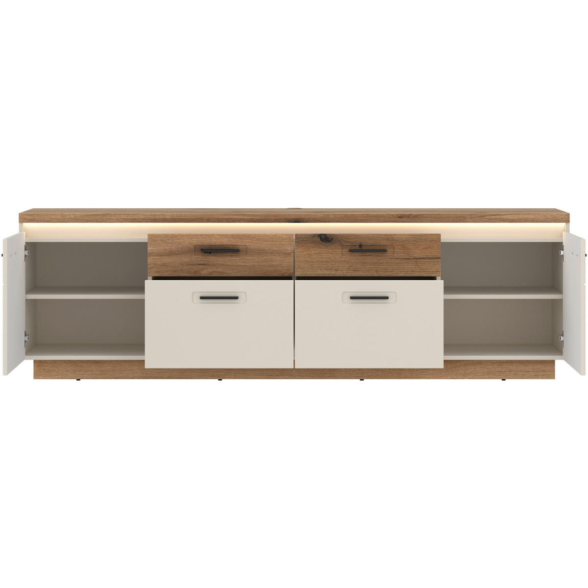 SKRINKA POD TV, farba duba, kašmírová, 210/64,4/44,6 cm - kašmírová/farba duba, Basics, kov/kompozitné drevo (210/64,4/44,6cm) - Hom`in
