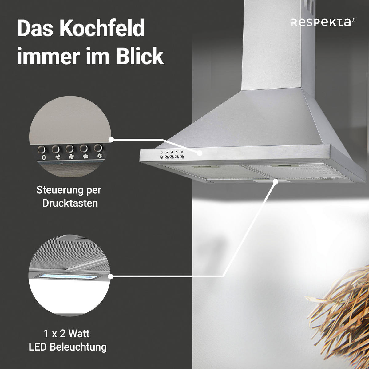 DUNSTABZUGSHAUBE CH22078IXB  - Edelstahlfarben, Trend, Metall (60/70-108/50cm) - Respekta