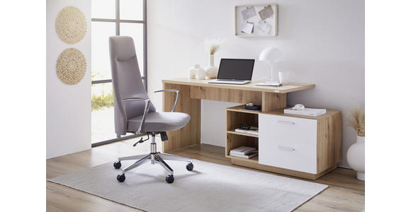 SCHREIBTISCH 166/65/75 cm in Weiß, Eiche Artisan - Silberfarben/Weiß, KONVENTIONELL, Holzwerkstoff/Kunststoff (166/65/75cm) - Xora