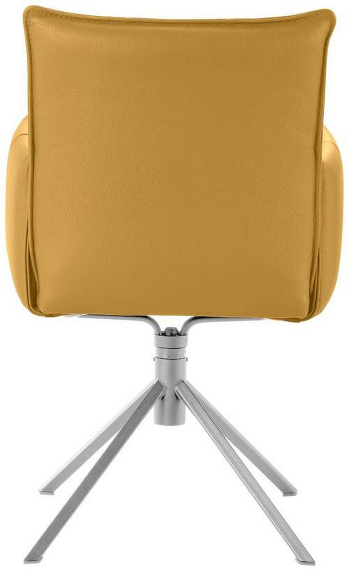 ARMLEHNSTUHL  in Echtleder pigmentiert  - Edelstahlfarben/Gelb, Design, Leder/Metall (55/85/65cm) - Valnatura