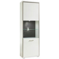 VITRINE in Grau, Silberfarben, Weiss, Weiss Hochglanz  - Weiss Hochglanz/Weiss, Design, Glas/Holzwerkstoff (64/201/38cm) - Livetastic