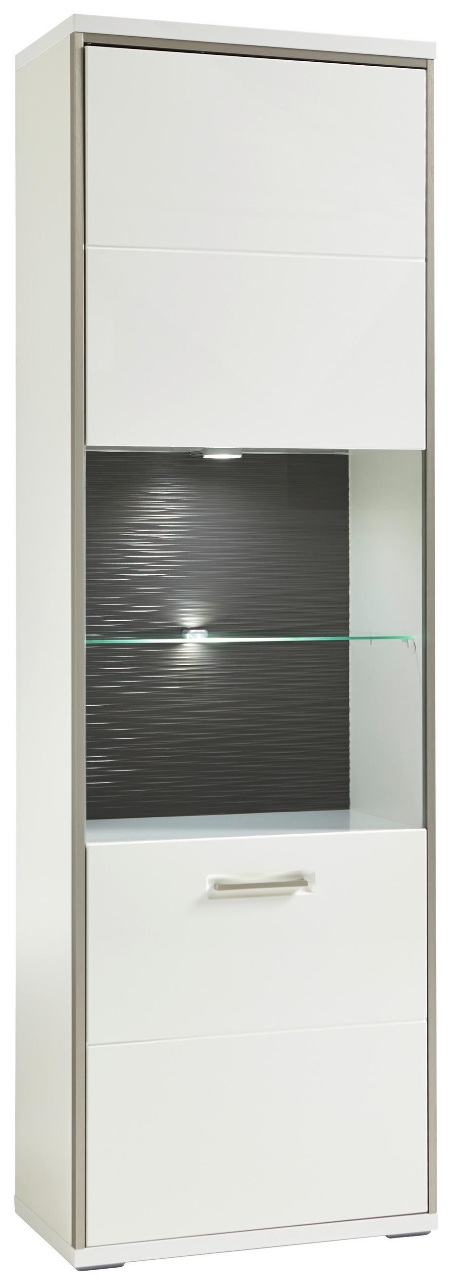 VITRINE in Grau, Silberfarben, Weiss, Weiss Hochglanz  - Weiss Hochglanz/Weiss, Design, Glas/Holzwerkstoff (64/201/38cm) - Livetastic