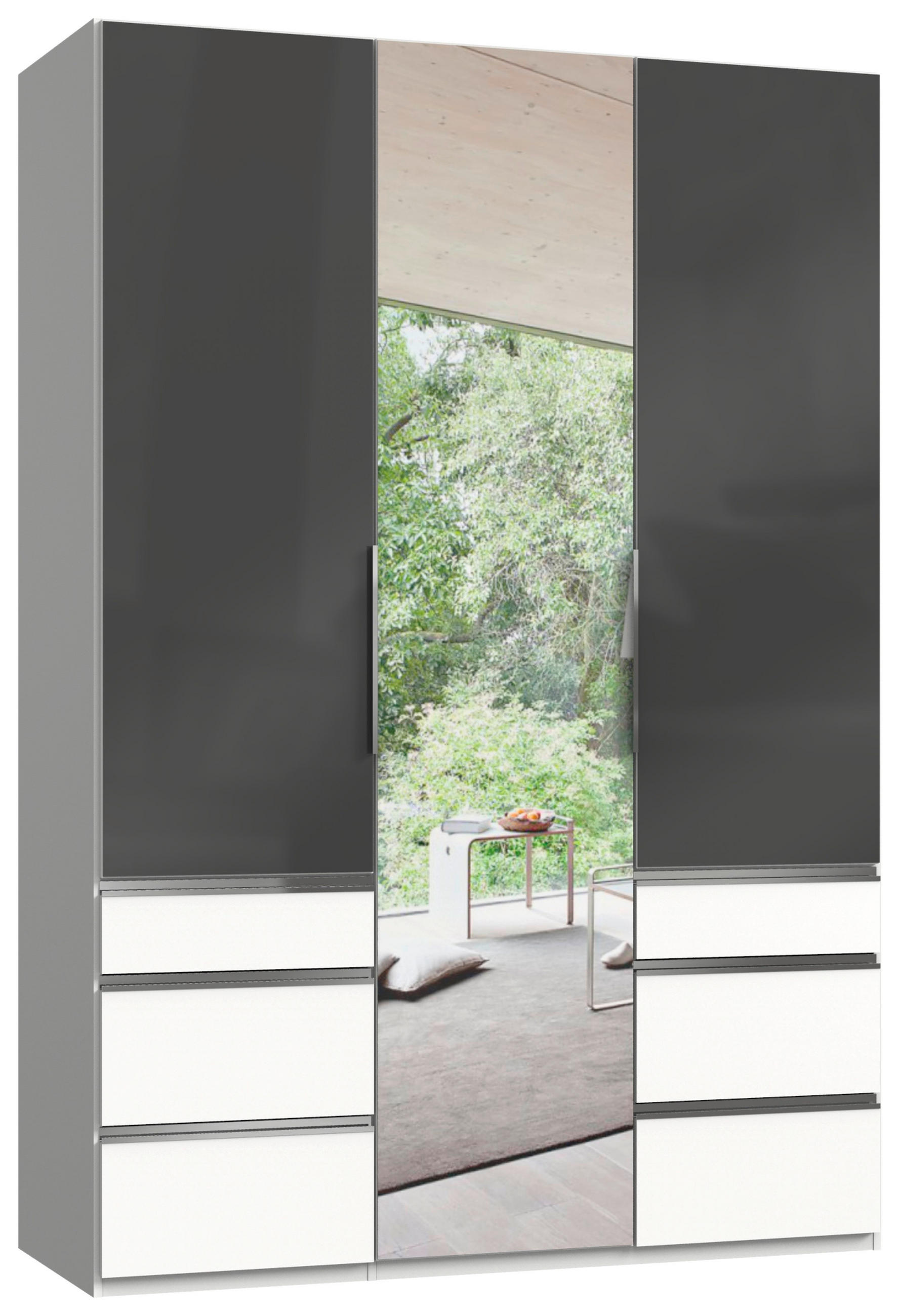 Drehtürenschrank 150cm Level, Grau/Weiß