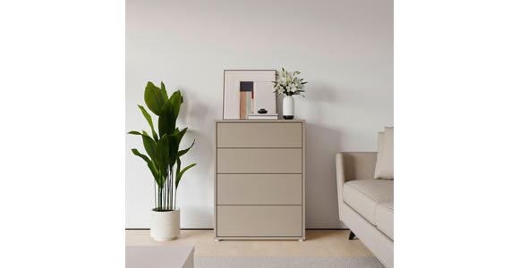 KOMMODE , 75/99/35 cm, 4 Schublade(n)  - Taupe/Silberfarben, Trend, Holzwerkstoff/Kunststoff (75/99/35cm) - Carryhome
