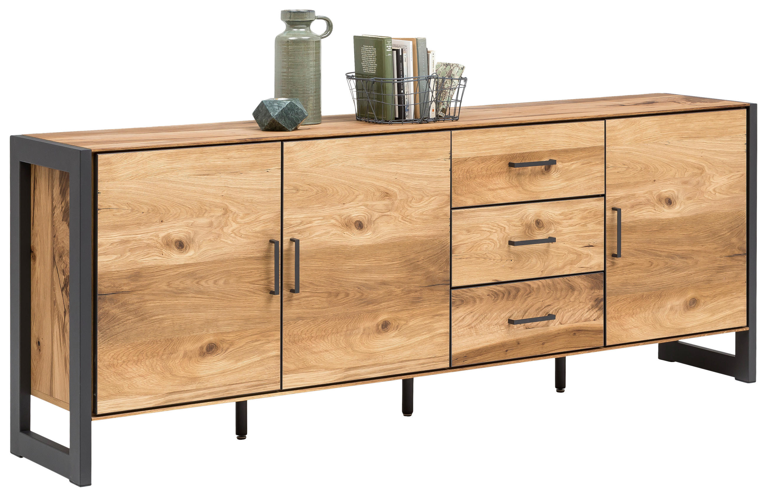 SIDEBOARD Eiche furniert Alteiche - Alteiche/Graphitfarben, Trend, Holz/Metall (208/81/40cm) - Carryhome