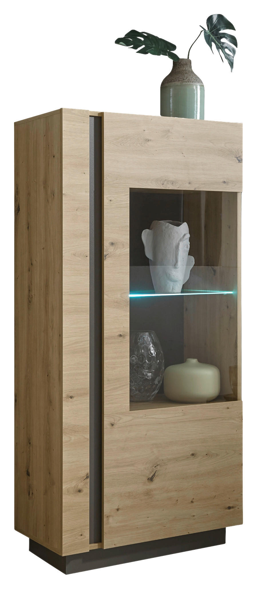 VITRINE in Grau, Eiche Artisan  - Eiche Artisan/Grau, Design, Glas/Holzwerkstoff (72/154/40cm) - MID.YOU