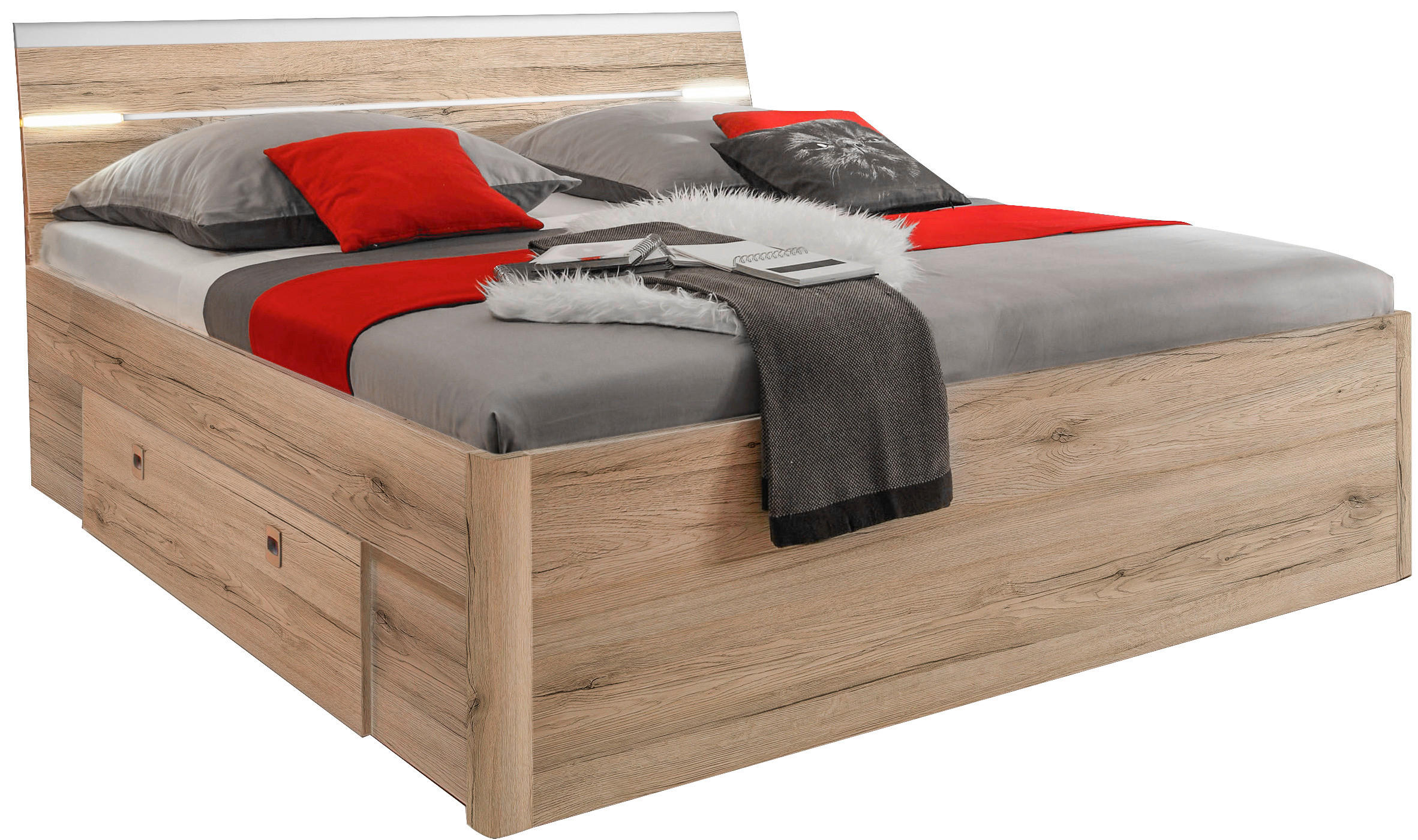 POSTELJA S PREDALOM 140 cm x 200 cm , hrast san remo - barve hrasta/hrast san remo, Moderno, leseni material (140/200cm) - MID.YOU
