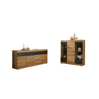 WOHNWAND 2-teilig  in Graphitfarben, Eichefarben   - Eichefarben/Graphitfarben, Design, Glas/Holzwerkstoff - MID.YOU