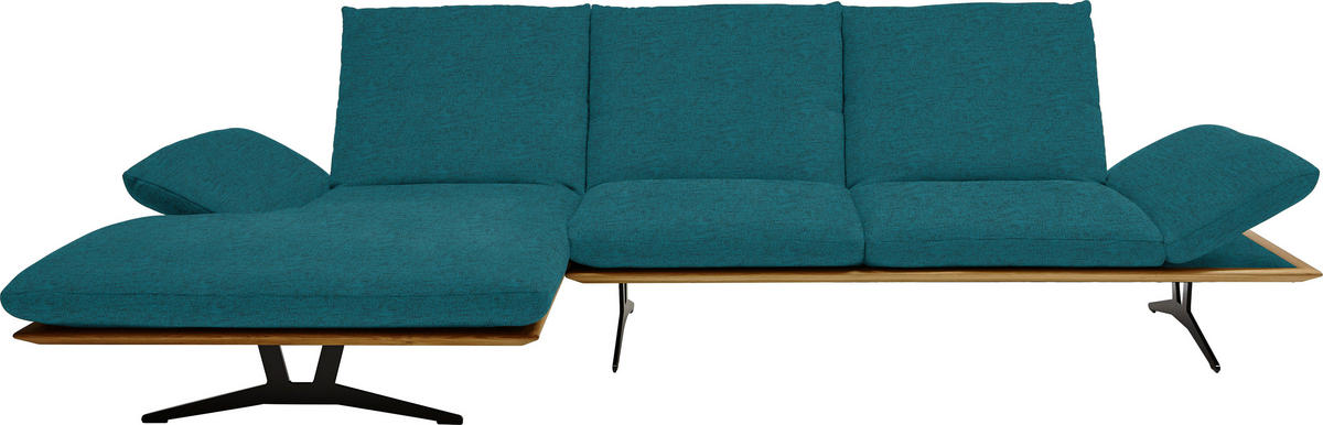 ECKSOFA in Flachgewebe Petrol  159/314 cm  - Petrol/Schwarz, Design, Holz/Textil (159/314cm) - Dieter Knoll