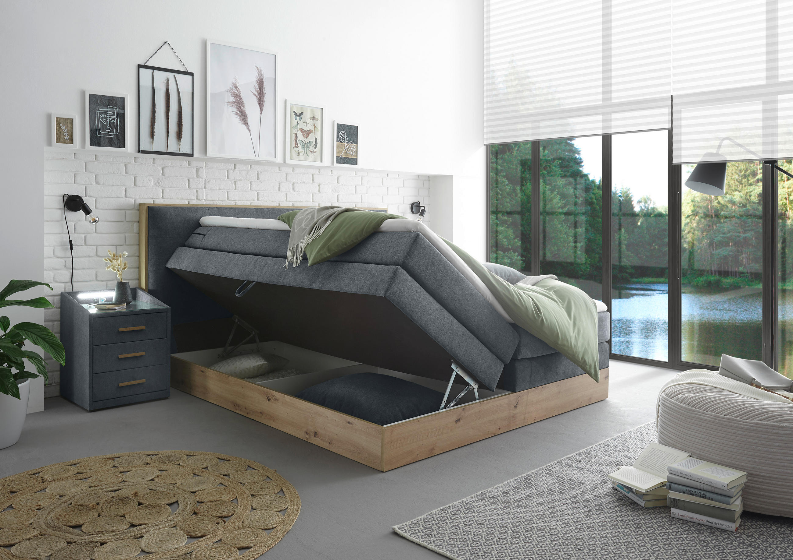 BOXSPRINGOVÁ POSTEĽ, 180/200 cm, antracitová - antracitová, Modern, drevo/kompozitné drevo (180/200cm) - Livetastic