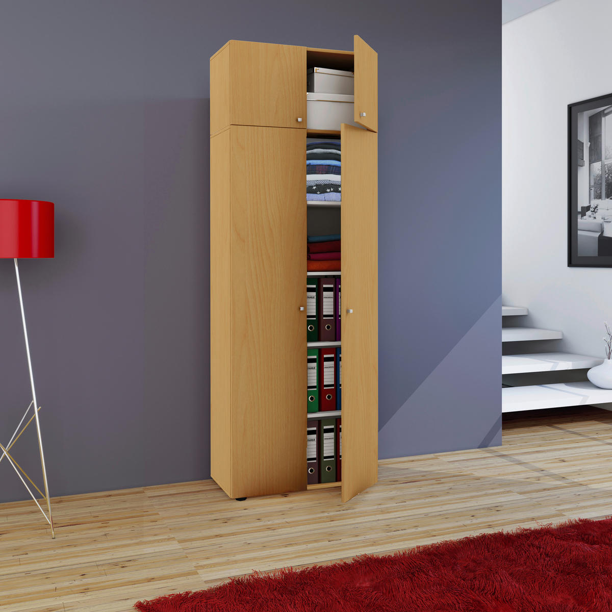 MEHRZWECKSCHRANK 70/218/39 cm  - Silberfarben/Buchefarben, Modern, Holzwerkstoff/Kunststoff (70/218/39cm) - MID.YOU