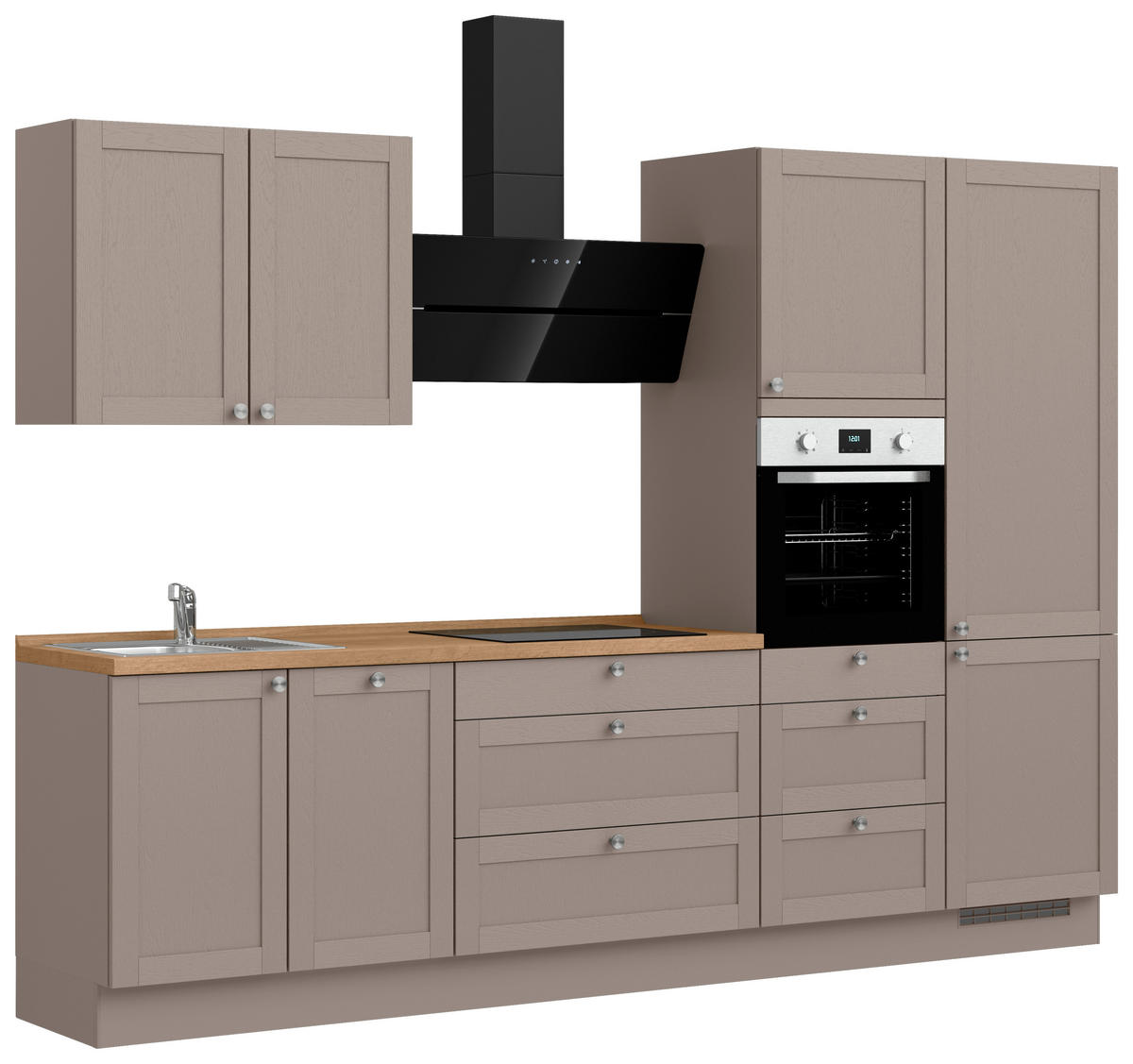 KÜCHENBLOCK Frame 300 cm  in Eichefarben, Beigebraun  - Edelstahlfarben/Eichefarben, MODERN, Holzwerkstoff/Metall (300cm) - Nobilia