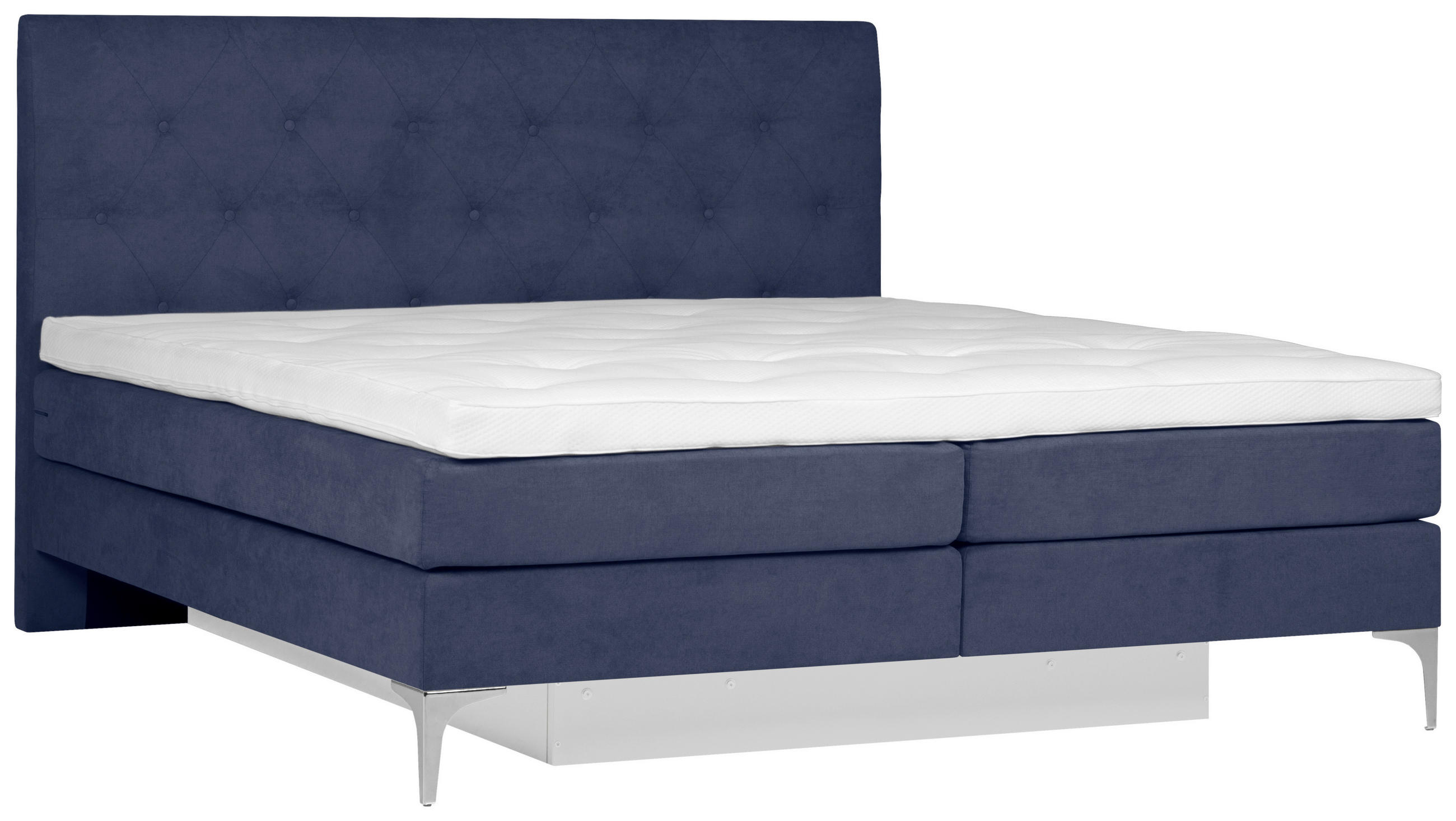 BOXSPRINGBETT 180/200 cm  in Blau  - Chromfarben/Blau, Design, Textil/Metall (180/200cm) - Welnova