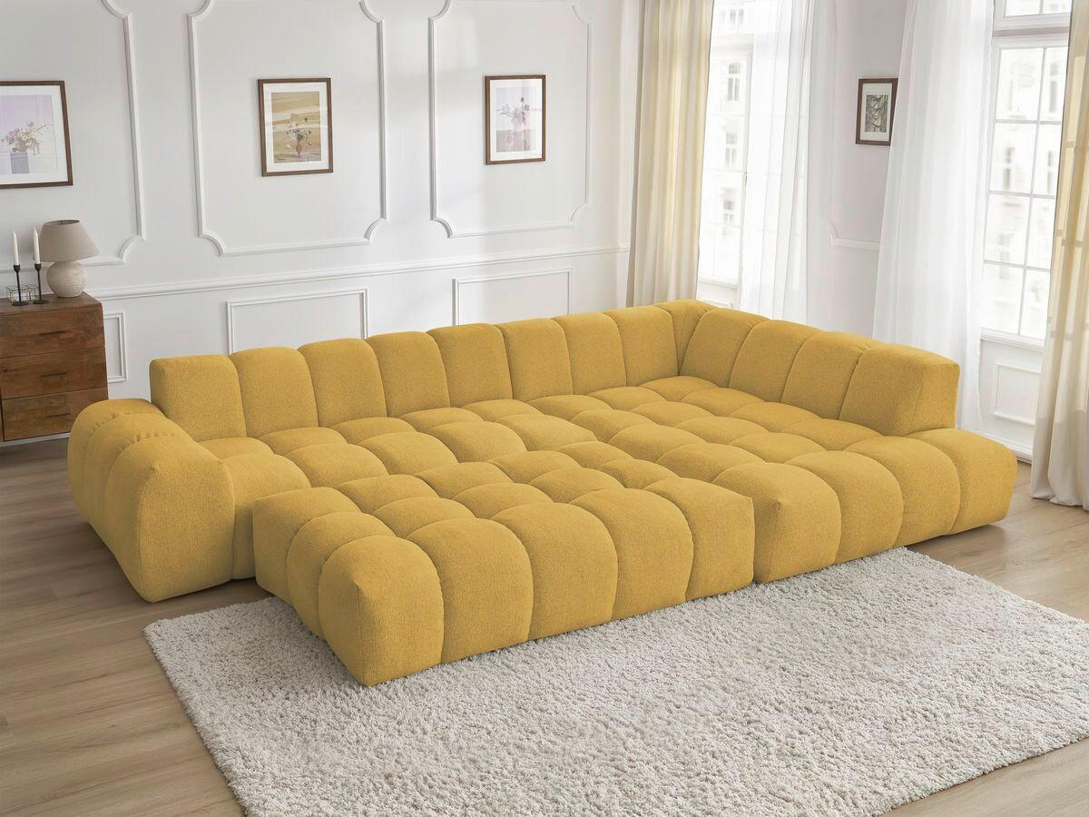 ECKSOFA Ottomane rechts  EVEREST Gelb Flachgewebe  - Gelb/Schwarz, MODERN, Kunststoff/Textil (352/210cm) - Livetastic