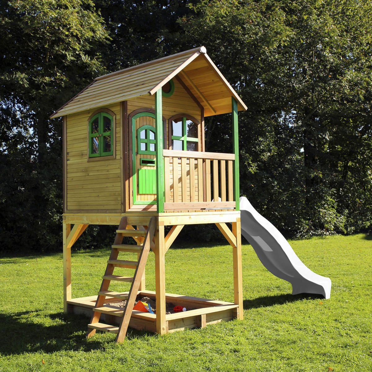 SPIELTURM 370/291/191 cm SPIELTURM SARAH  - Braun/Weiß, KONVENTIONELL, Holz (370/291/191cm) - Ambia Garden