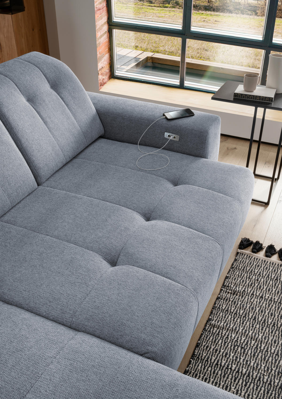 ECKSOFA in Chenille Hellblau  - Schwarz/Hellblau, Modern, Textil/Metall (180/258cm) - Livetastic