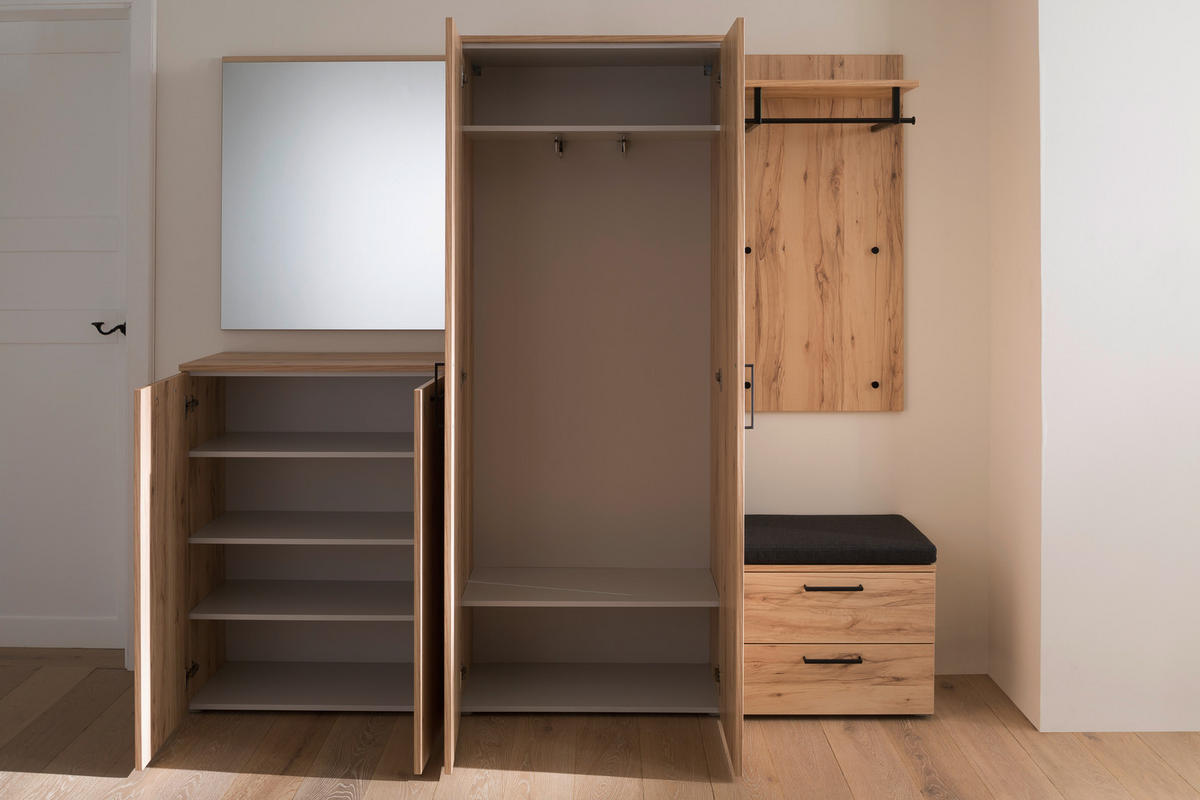 GARDEROBE 6-teilig  in 220/200/38 cm  - Buchefarben, Konventionell, Holzwerkstoff (220/200/38cm) - Moderano