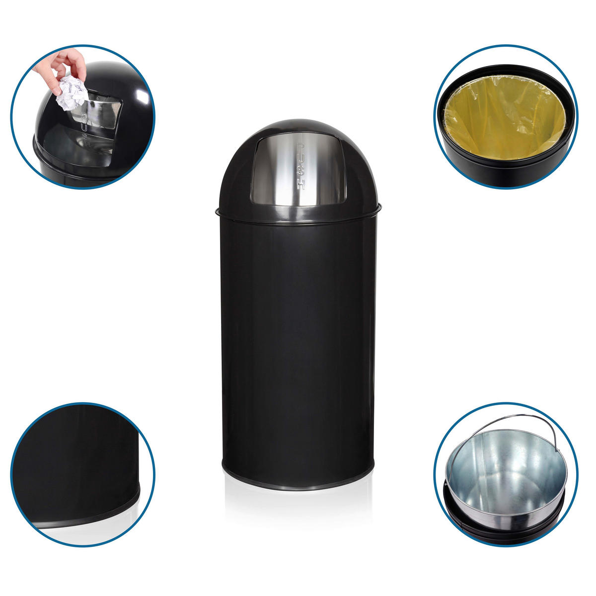 ABFALLSAMMLER 35 l  Metall  - Schwarz, Basics, Kunststoff/Metall (30/66/30cm) - MID.YOU