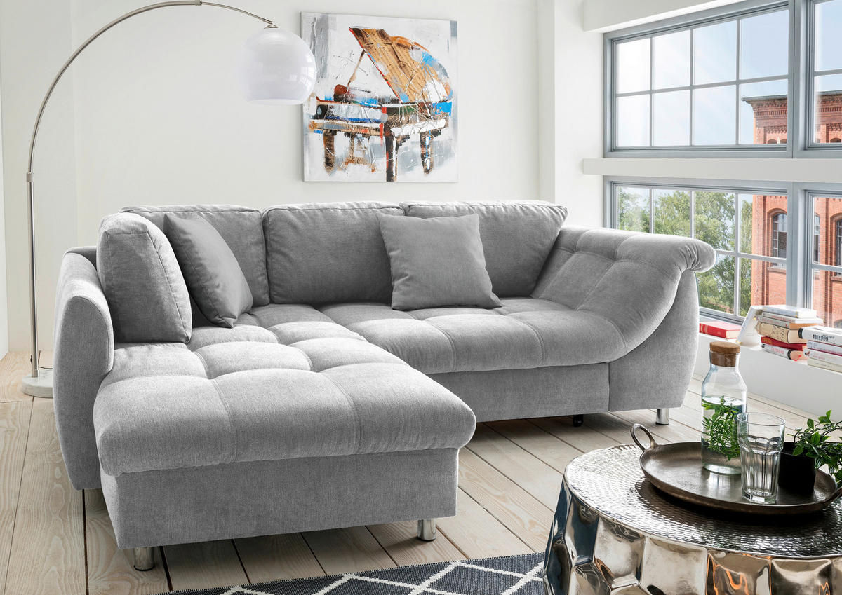 ECKSOFA Grau Mikrofaser  - Chromfarben/Grau, Design, Kunststoff/Textil (190/250cm) - Livetastic