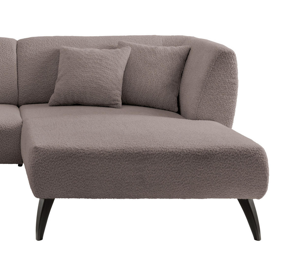 ECKSOFA Taupe Bouclé  - Taupe/Schwarz, MODERN, Holz/Textil (264/160cm) - MID.YOU
