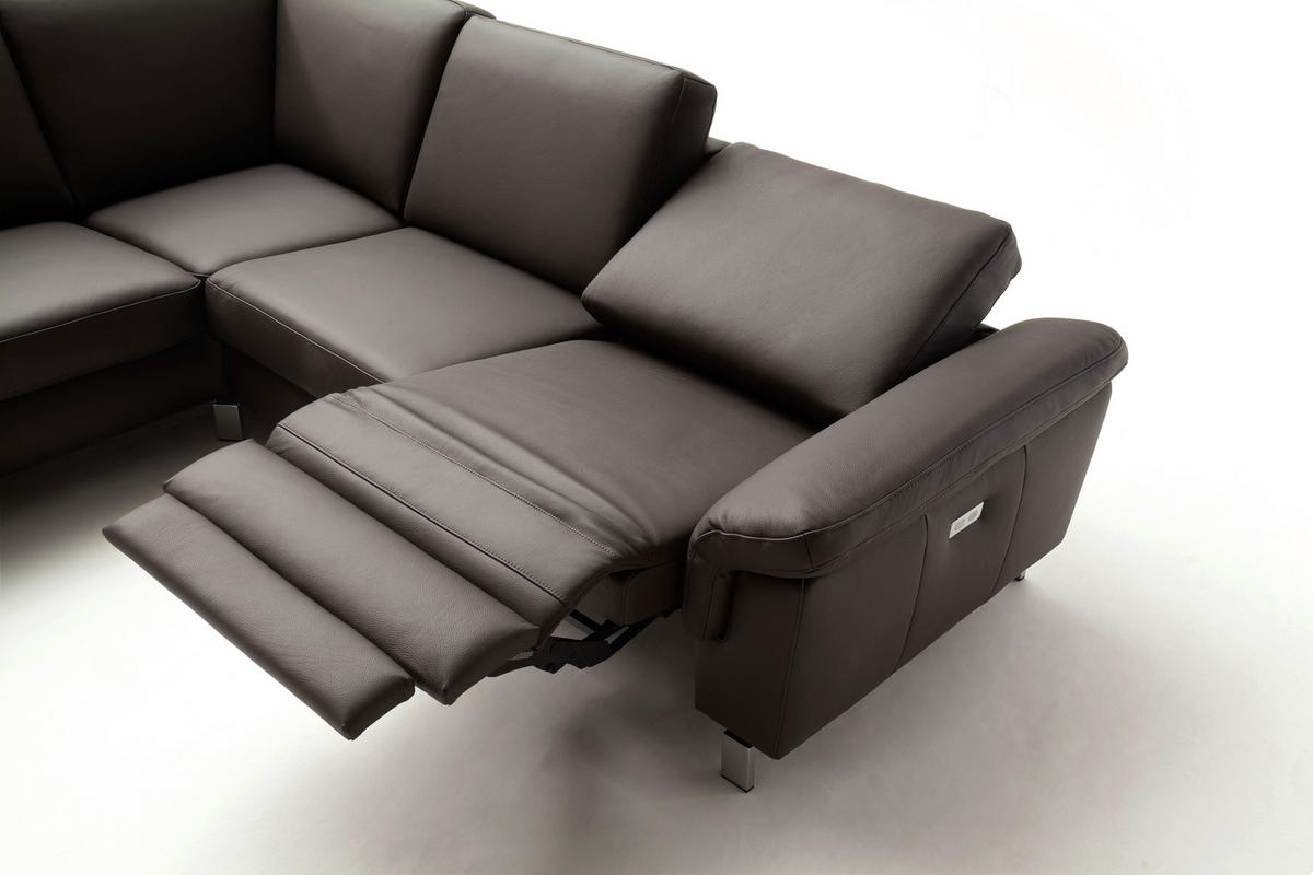 ECKSOFA in Echtleder Braun  - Chromfarben/Braun, Design, Leder/Metall (200/271cm) - Pure Home Lifestyle