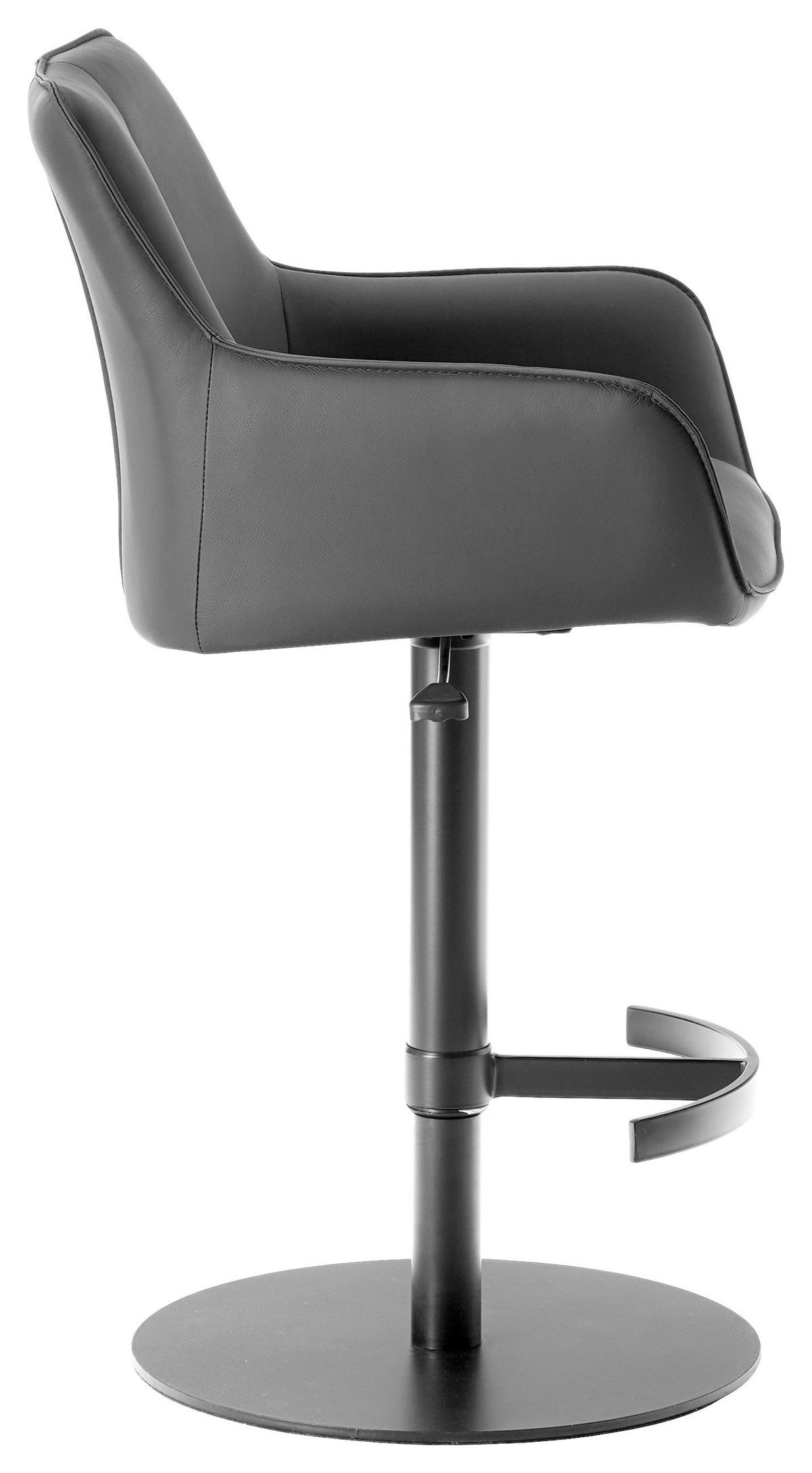 BARHOCKER in Metall, Leder Schwarz  - Schwarz, Design, Leder/Metall (54/92-112/55cm) - Novel