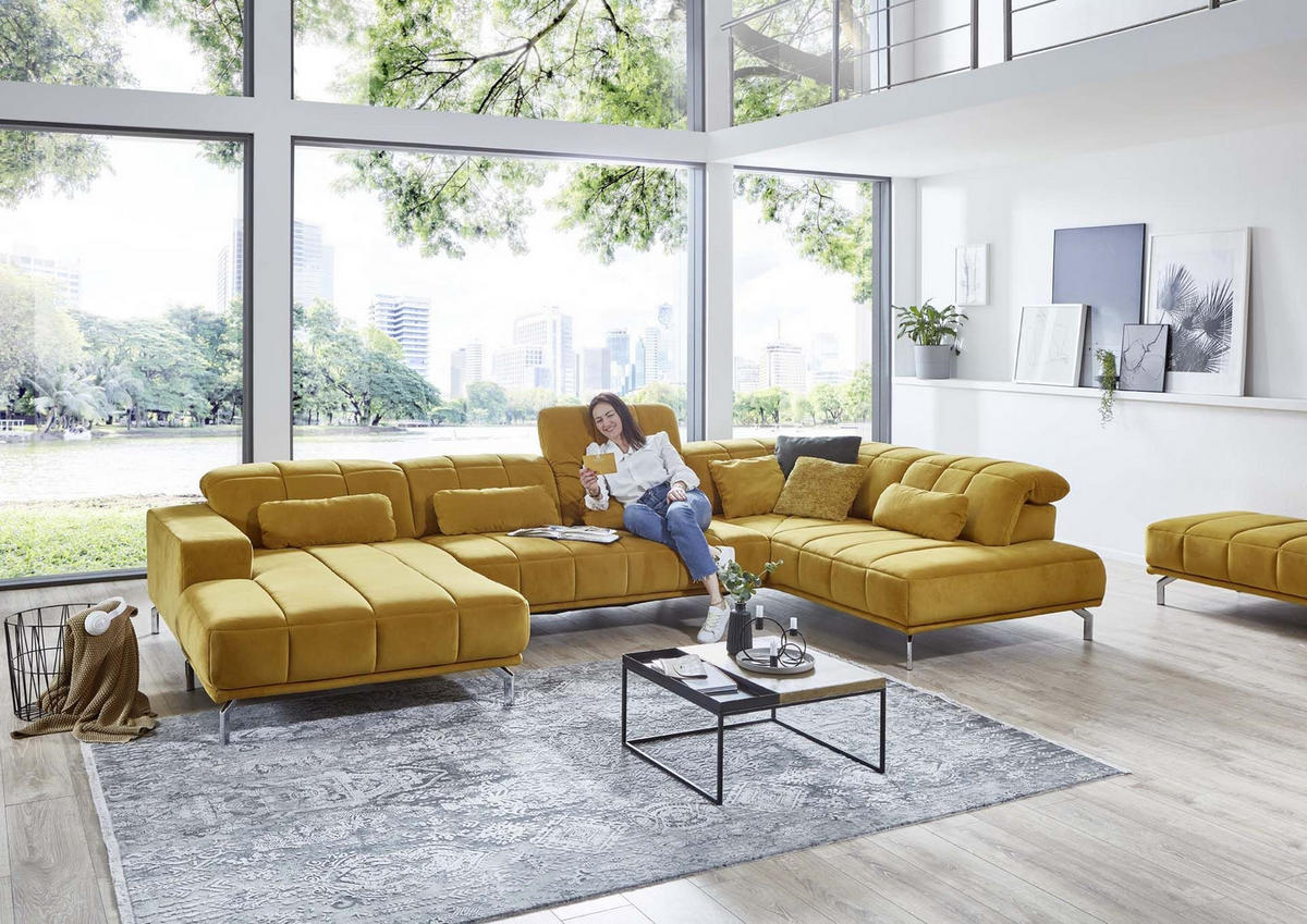 SJEDEĆA GARNITURA tekstil  curry žuta   - curry žuta/crna, Moderno, tekstil (383/98/212cm) - Beldomo Style