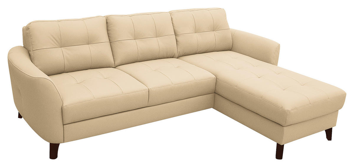 ECKSOFA Beige Echtleder Lederlook  - Beige/Buchefarben, Design, Leder/Holz (238/168cm) - Livetastic