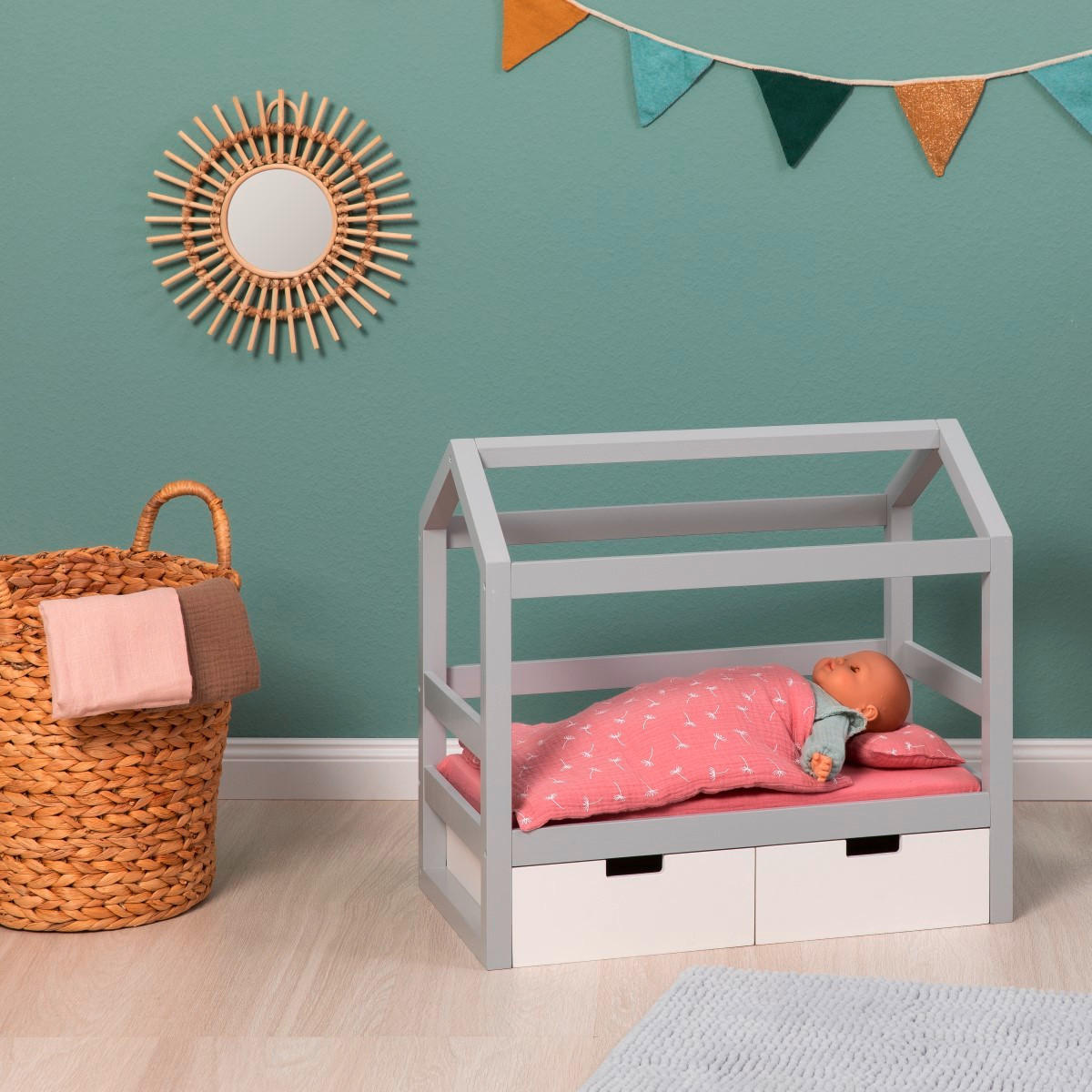 PUPPENBETT VIOLA  - Weiß/Grau, Basics, Holz/Holzwerkstoff (55/31/50cm) - MUSTERKIND