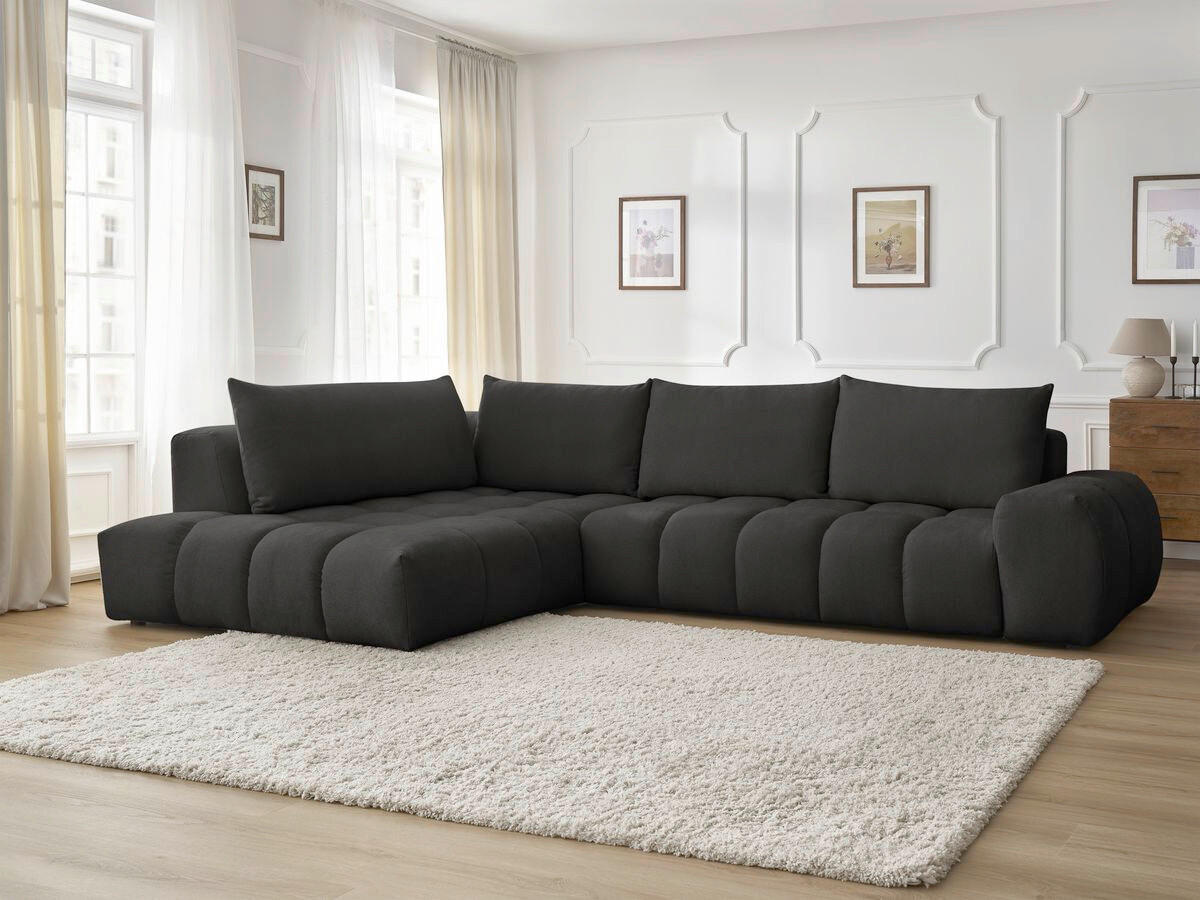 ECKSOFA Ottomane links  EVEREST Schwarz Struktur  - Schwarz, MODERN, Kunststoff/Textil (210/352cm) - Livetastic