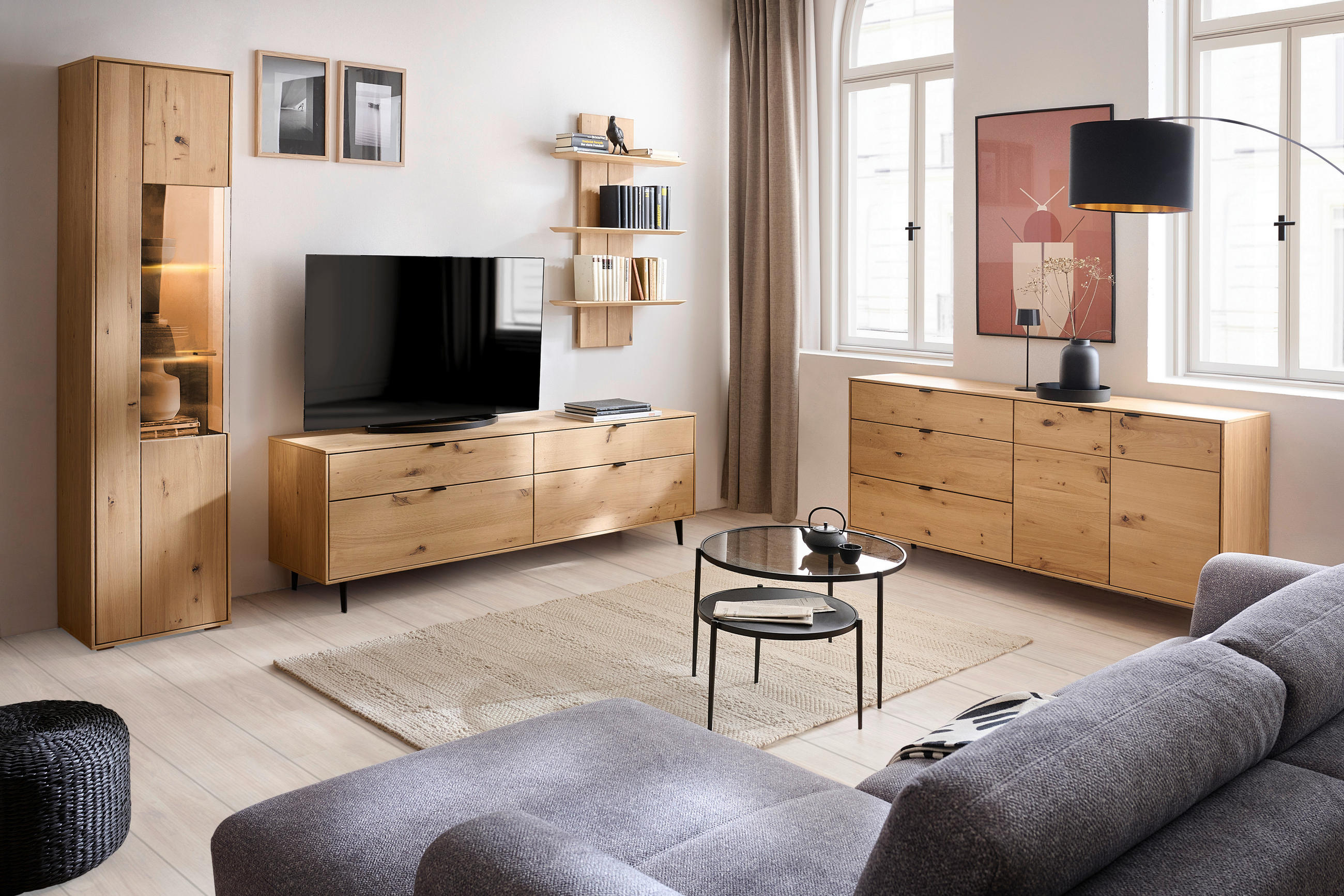 SIDEBOARD Eichefarben 182,6/83,1/42 cm - Eichefarben/Schwarz, Natur, Holz/Holzwerkstoff (182,6/83,1/42cm) - Cantus