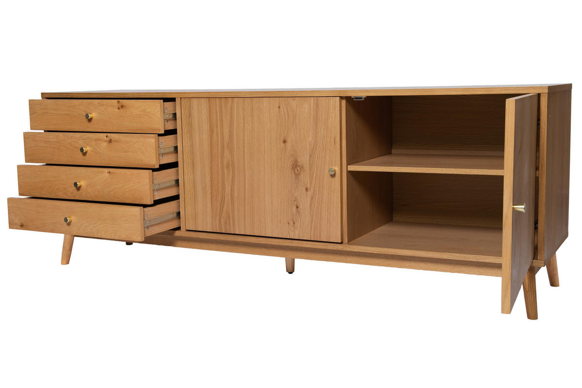 LOWBOARD  180/65/45 cm 4 Schublade(n)  - Messingfarben/Naturfarben, Design, Holz/Holzwerkstoff (180/65/45cm) - Livetastic