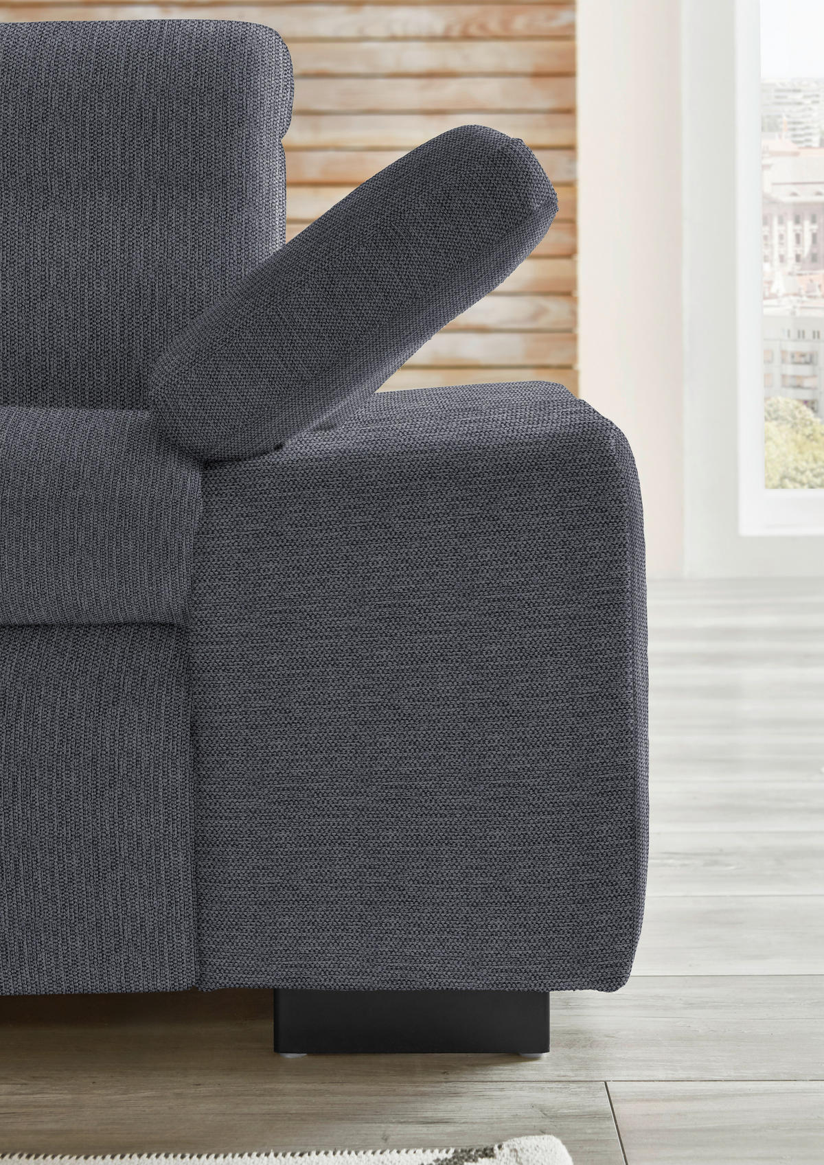 ECKSOFA in Flachgewebe Anthrazit  - Anthrazit/Schwarz, Design, Textil/Metall (174/297cm) - Beldomo Style