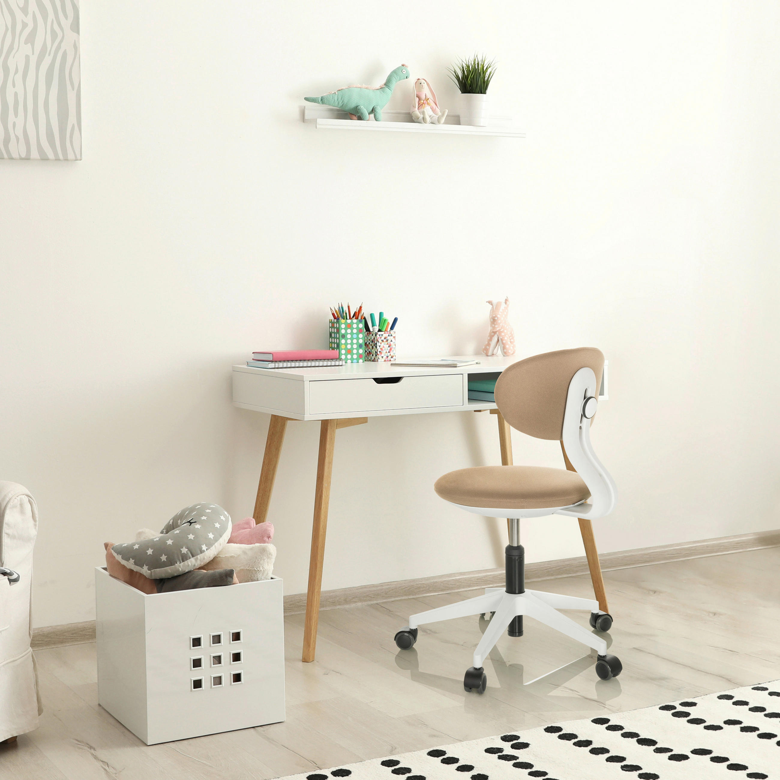 SNURRSTOL FÖR UNGDOMAR  i beige  - vit/beige, Basics, textil/plast (42/66-87/52cm) - MID.YOU