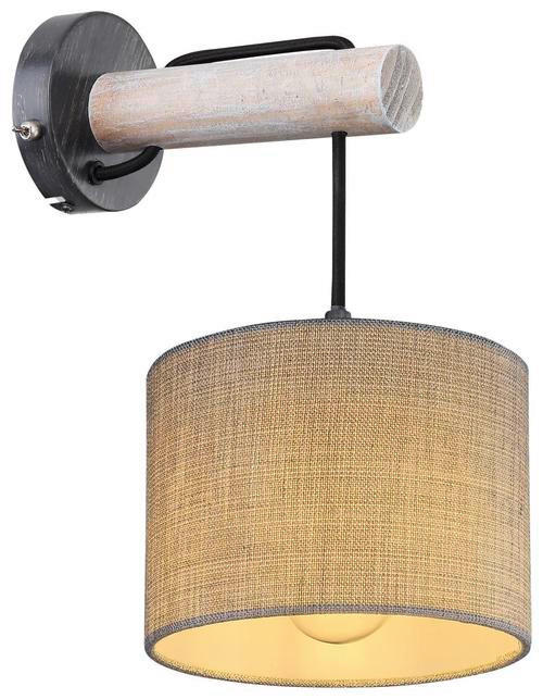 WANDLEUCHTE Roger 18/25,5/33,5 cm   - Schwarz/Grau, Natur, Holz/Textil (18/25,5/33,5cm) - Globo