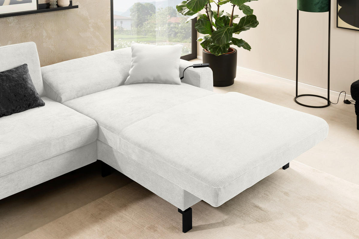 ECKSOFA in Cord Weiss  - Weiss/Schwarz, Design, Textil/Metall (298/185cm) - Pure Home Lifestyle