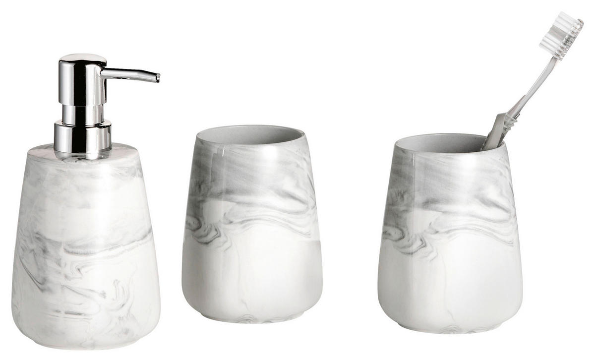 DOZATOR TEKUĆEG SAPUNA  siva, bijela  keramika  MARBLE  - bijela/siva, Basics, keramika (7,8/16,5cm) - Kleine Wolke