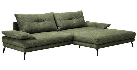 ECKSOFA in Flachgewebe Dunkelgrün  - Dunkelgrün/Schwarz, KONVENTIONELL, Textil/Metall (294/176cm) - Carryhome