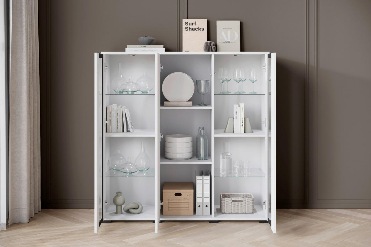 HIGHBOARD  in 120/121,9/39,5 cm  - Weiß Hochglanz/Schwarz, Design, Glas/Holzwerkstoff (120/121,9/39,5cm) - Livetastic