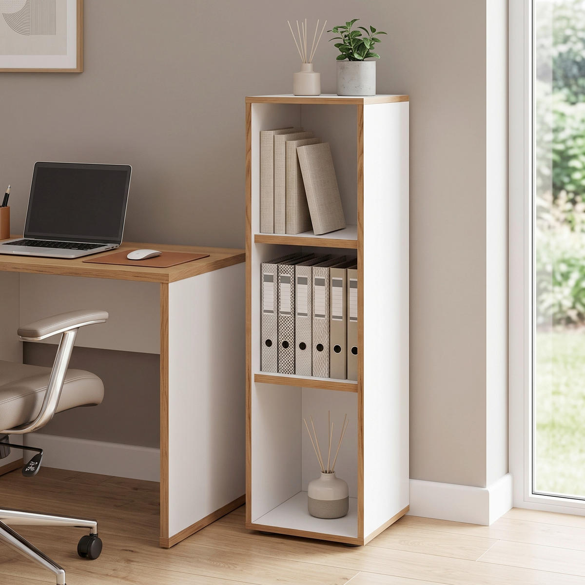 AKTENREGAL 30/110/33 cm  - Honigeiche/Weiss, Design, Holzwerkstoff/Kunststoff (30/110/33cm) - P & B