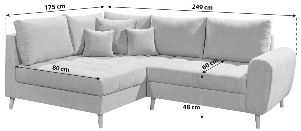 ECKSOFA in Mikrovelours Hellgrau  - Hellgrau/Kieferfarben, Konventionell, Holz/Holzwerkstoff (249/175cm) - MID.YOU