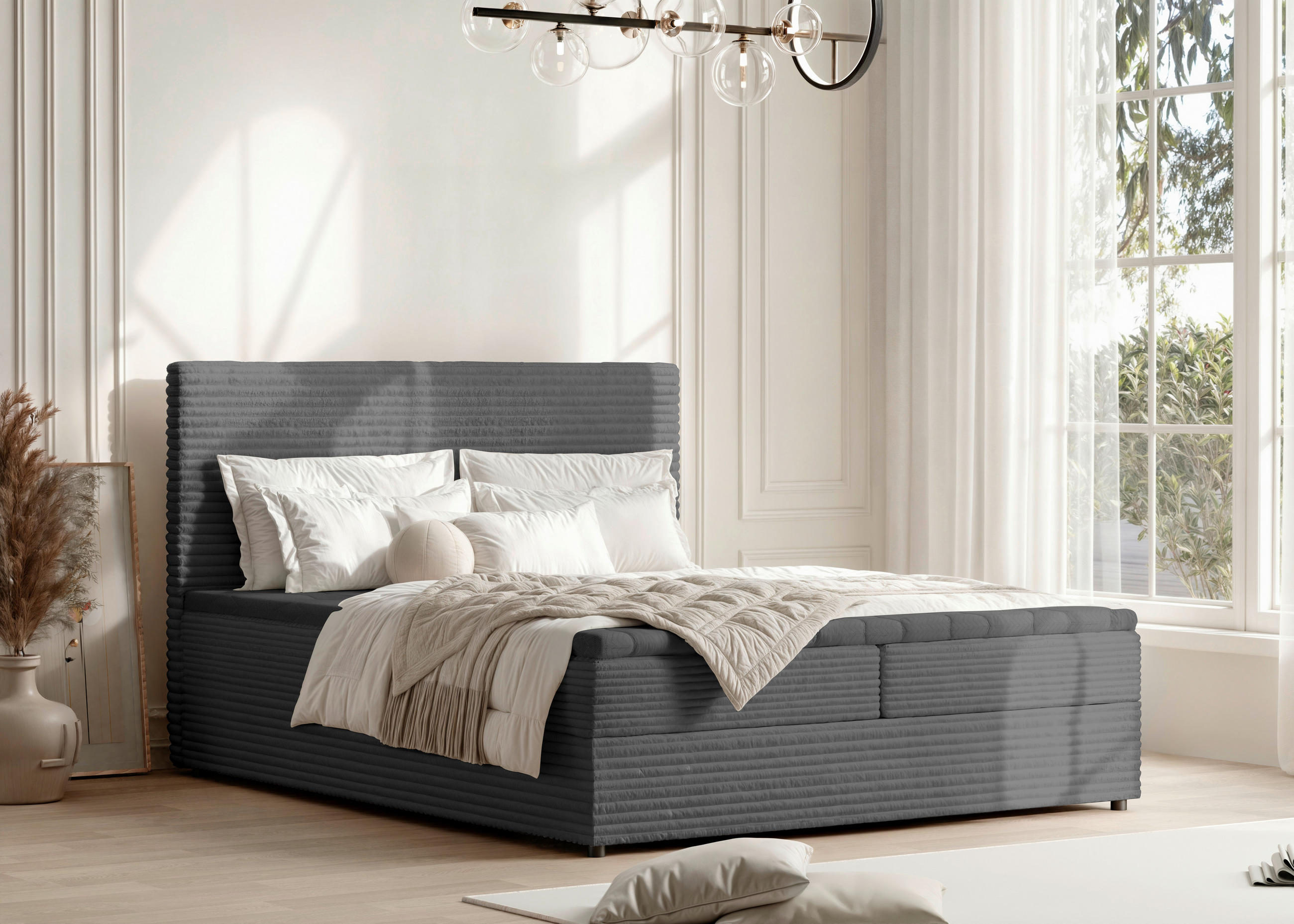 BOXSÄNG 180/200 cm  i grå  - svart/grå, Trend, textil/plast (180/200cm) - Boxxx