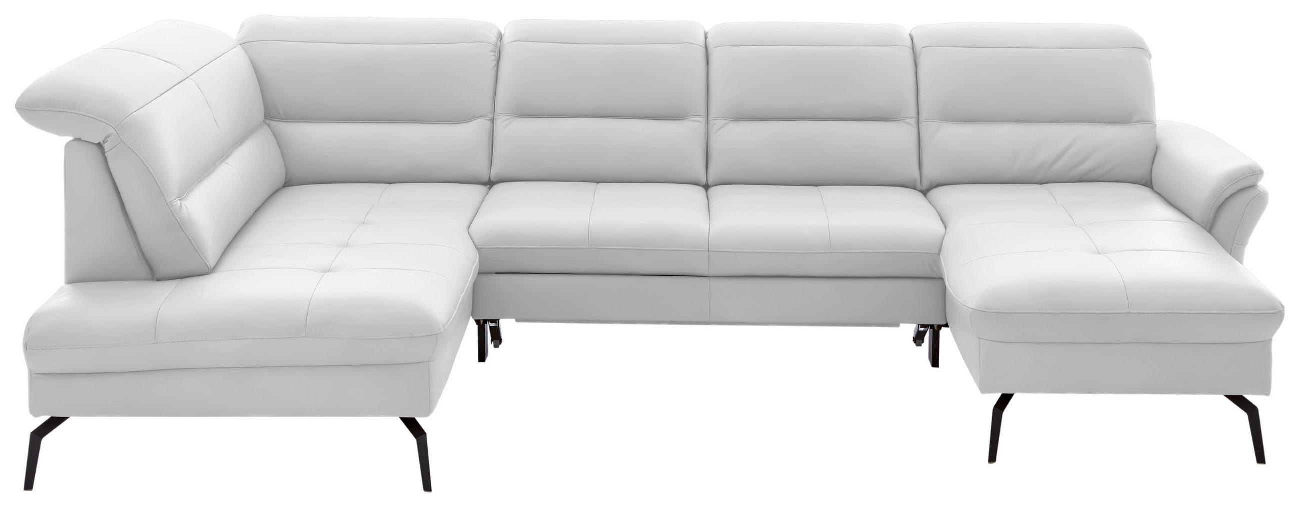 WOHNLANDSCHAFT in Echtleder Weiss  - Weiss/Schwarz, Design, Leder/Metall (206/336/181cm) - Beldomo Speed