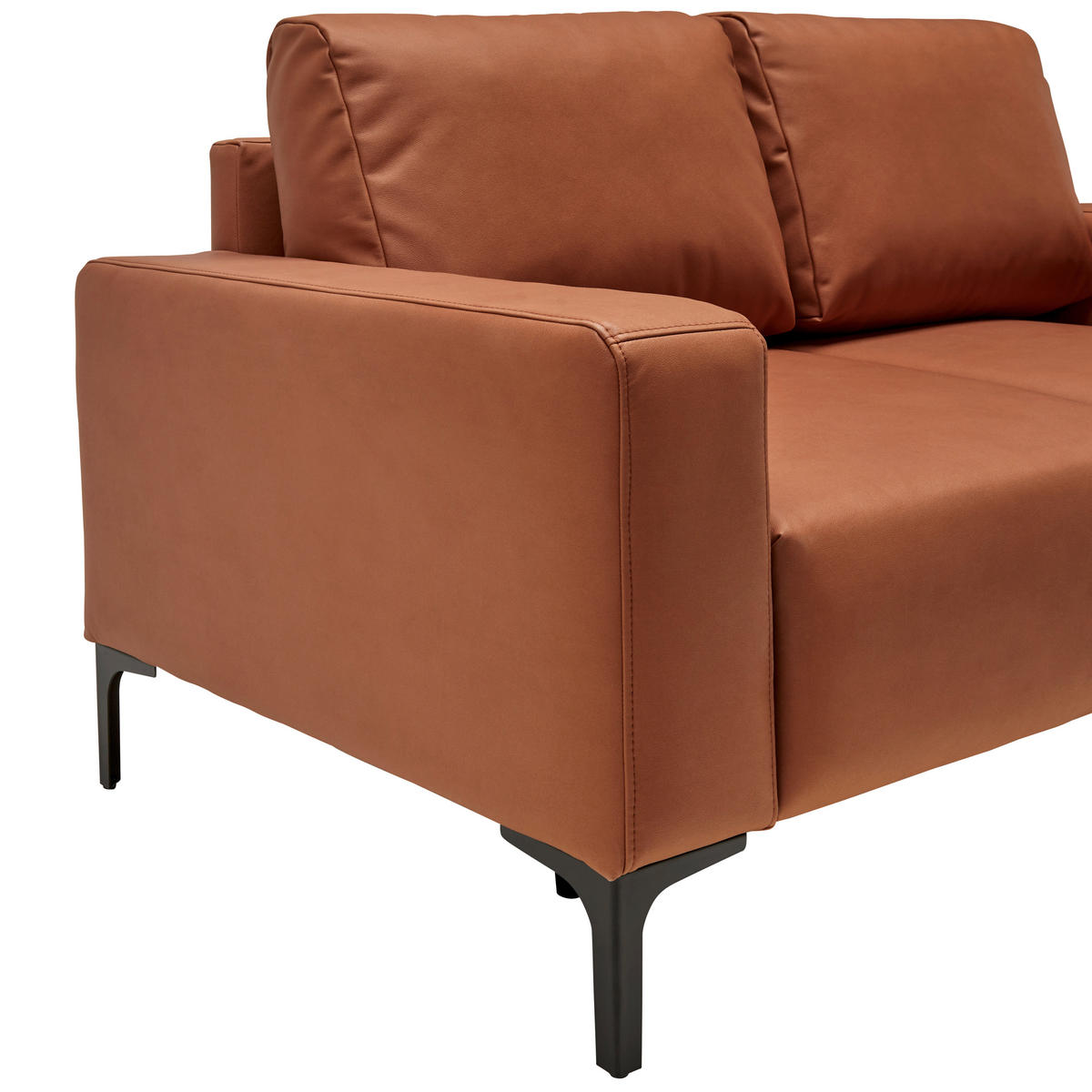 2-SITZER-SOFA in Lederlook (vegan) Cognac  - Cognac/Rostfarben, Modern, Textil/Metall (150/85/92cm) - MID.YOU