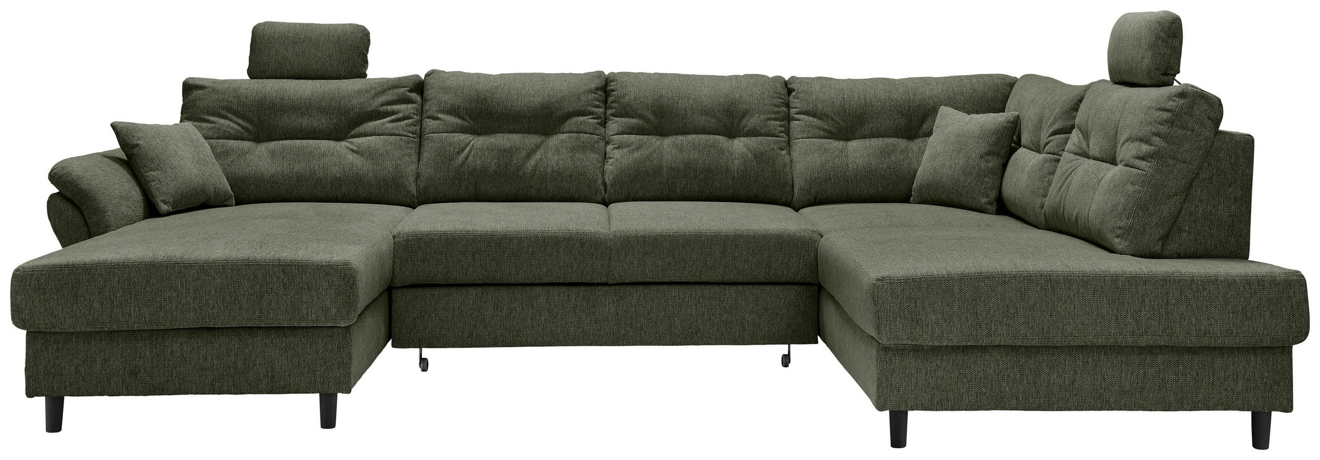 WOHNLANDSCHAFT in Chenille Dunkelgrün  - Dunkelgrün/Schwarz, Modern, Holz/Textil (176/338/206cm) - Livetastic