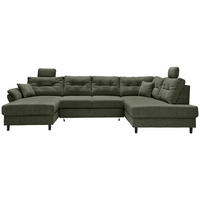 WOHNLANDSCHAFT in Chenille Dunkelgrün  - Dunkelgrün/Schwarz, Modern, Holz/Textil (176/338/206cm) - Livetastic