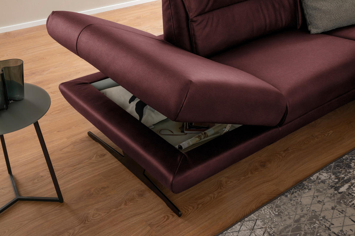 ECKSOFA Bordeaux Echtleder  - Bordeaux/Schwarz, Design, Leder/Metall (258/286cm) - Schöner Wohnen