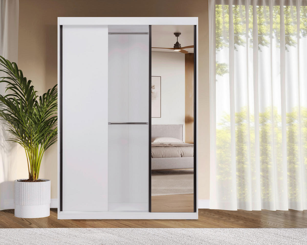 SCHIEBETÜRENSCHRANK 150/215/59,5 cm  - Schwarz/Weiß, MODERN, Holzwerkstoff/Metall (150/215/59,5cm) - MID.YOU